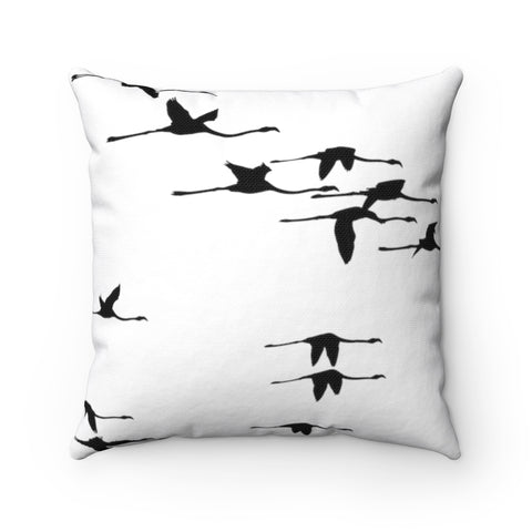 FLAMINGOS IN FLIGHT BLACK & WHITE - Square Pillow