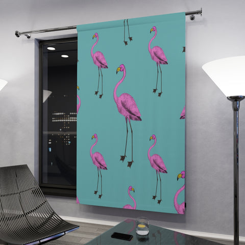 FLAMINGOS & TEAL - BLACKOUT Window Curtain