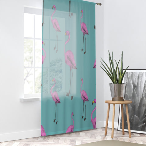 FLAMINGOS & TEAL - SHEER Window Curtain