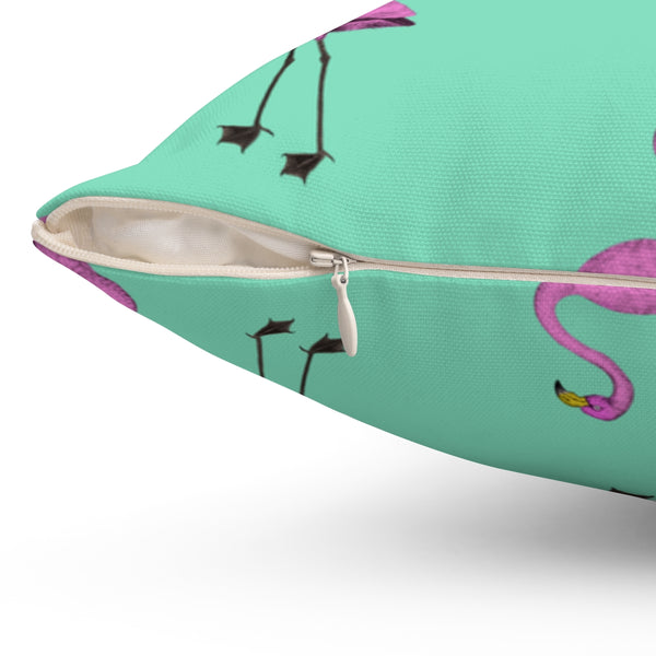 FLAMINGOS & TURQUOISE - Square Pillow ZIPPER