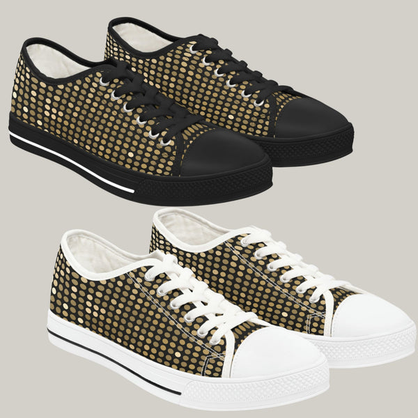 GOLD SEQUIN PRINT - Women's Low Top Sneakers Black and White Sole