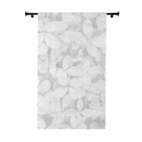 GRAY & WHITE LEAVES PATTERN - BLACKOUT Window Curtain