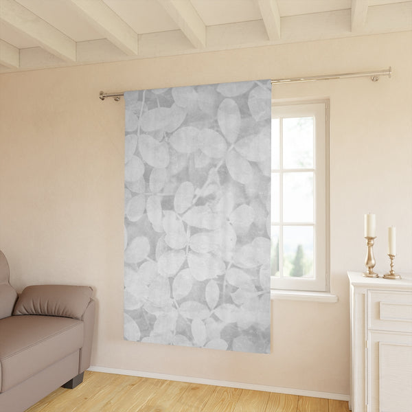 GRAY & WHITE LEAVES PATTERN - BLACKOUT Window Curtain