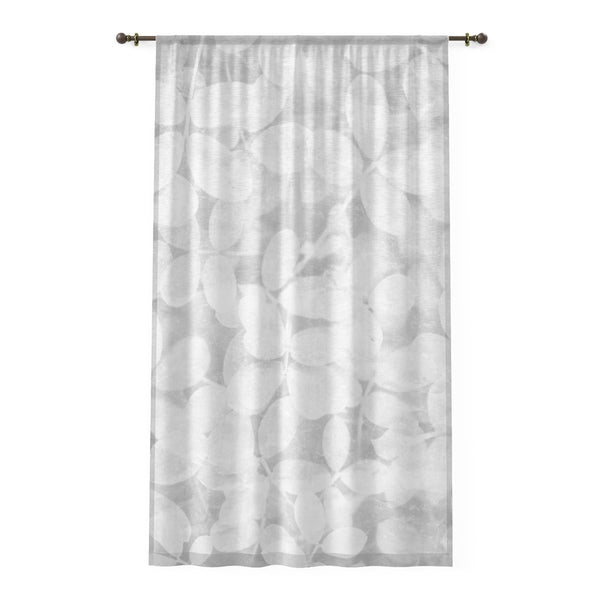 GRAY & WHITE LEAVES PATTERN - SHEER Window Curtain