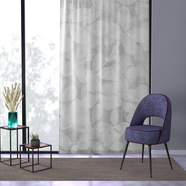 GRAY & WHITE LEAVES PATTERN - SHEER Window Curtain