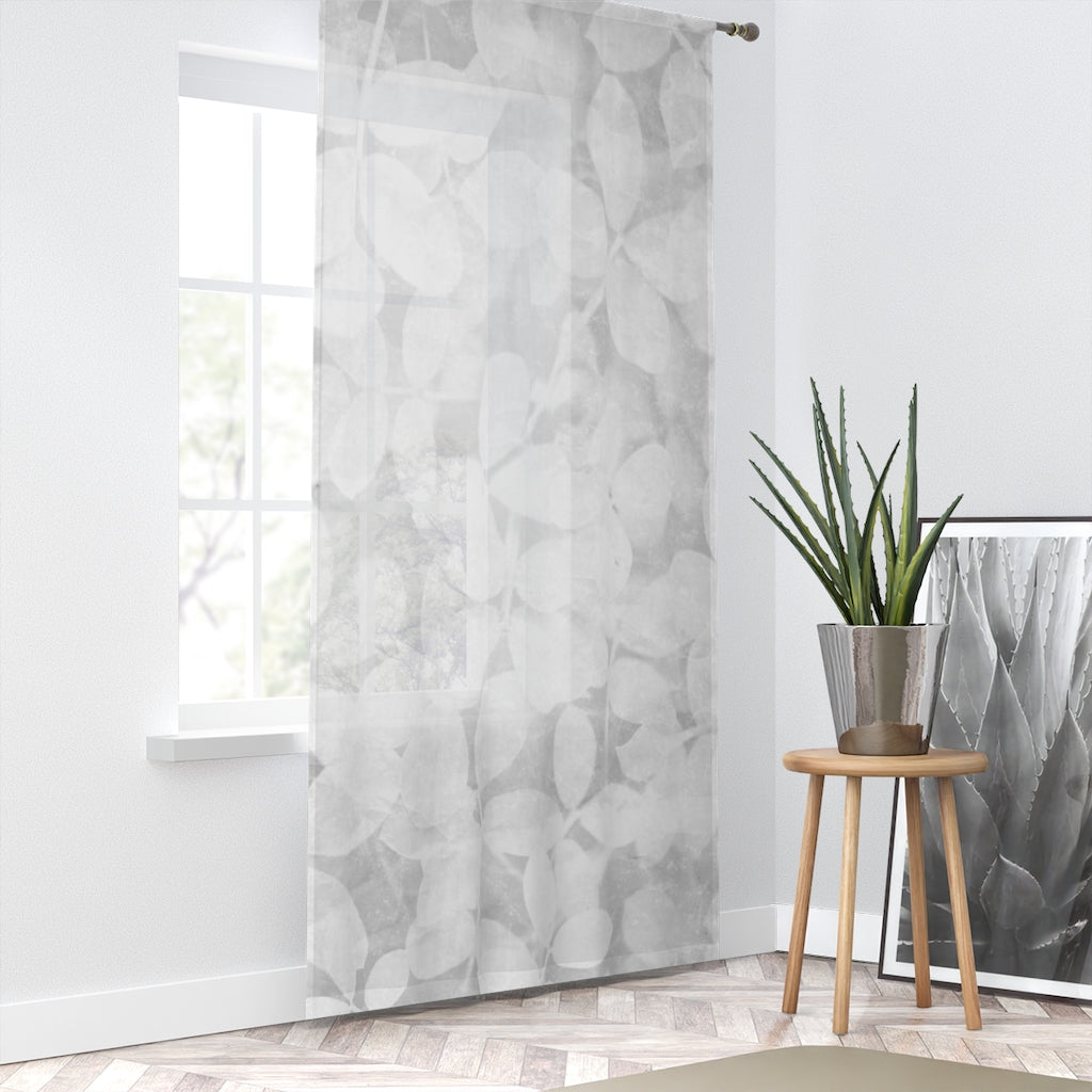 GRAY & WHITE LEAVES PATTERN - SHEER Window Curtain