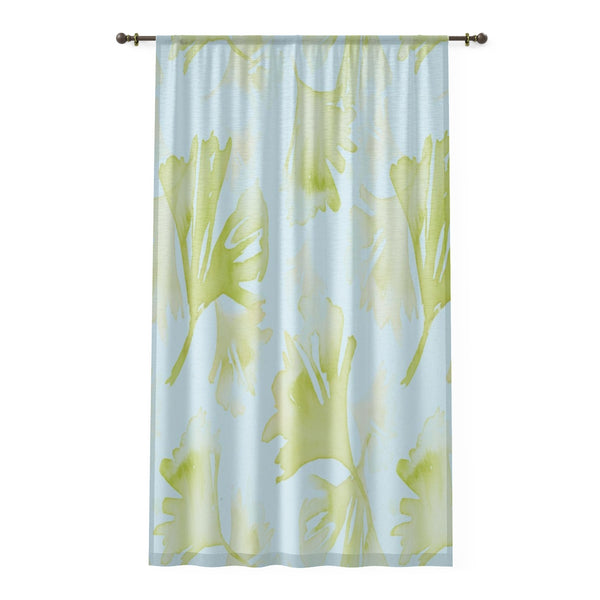 GREEN BLUE GINGKO BILOBA LEAVES - SHEER Window Curtain