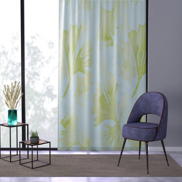 GREEN BLUE GINGKO BILOBA LEAVES - SHEER Window Curtain