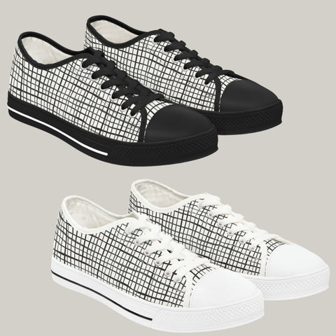 HIPPIE CHECK - Women's Low Top Sneakers Black and White Soles