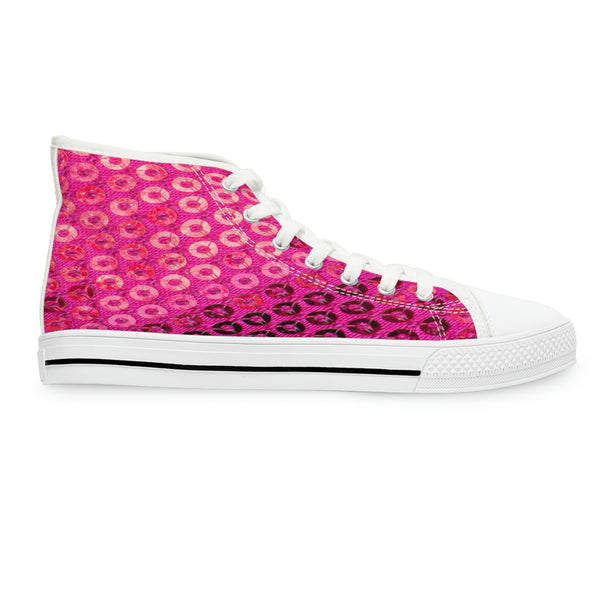 HOT PINK SEQUIN PRINT - Women's High Top Sneakers White Sole