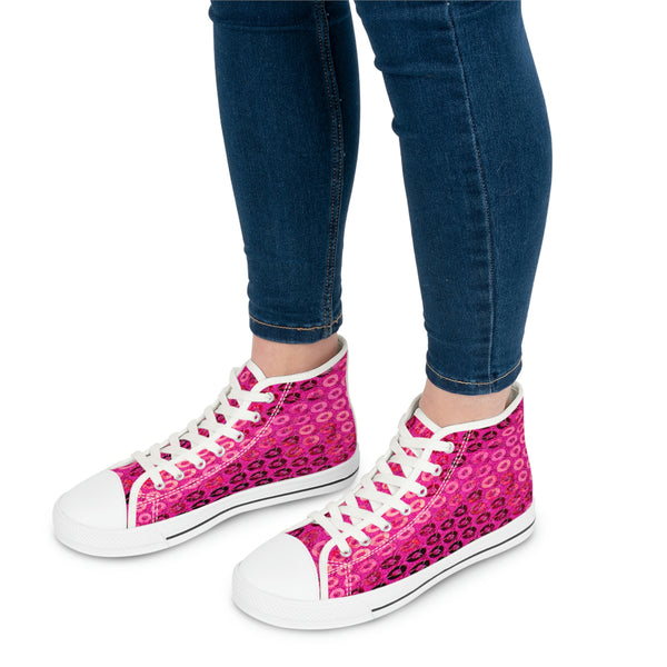 HOT PINK SEQUIN PRINT - Women's High Top Sneakers White Sole