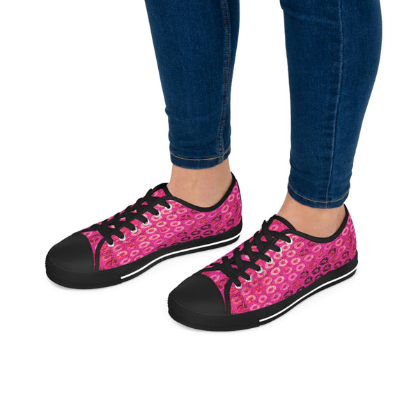  PINK SEQUIN PRINT - Women's Low Top Sneakers Black Sole