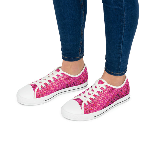  PINK SEQUIN PRINT - Women's Low Top Sneakers White Sole