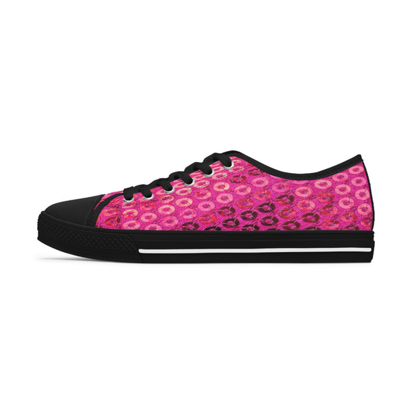  PINK SEQUIN PRINT - Women's Low Top Sneakers Black Sole