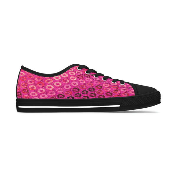  PINK SEQUIN PRINT - Women's Low Top Sneakers Black Sole