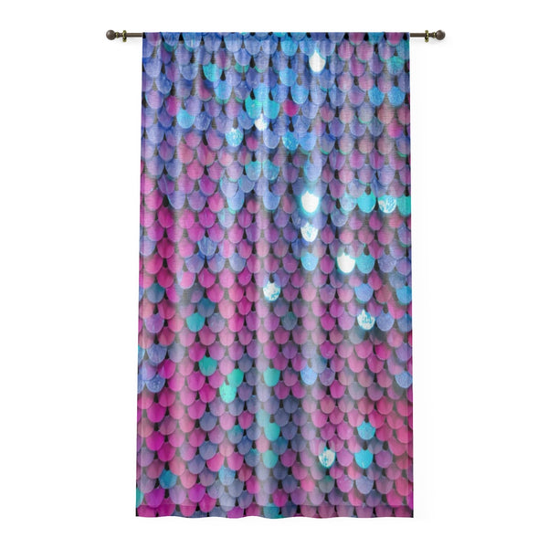 HOT PINK & BLUE SEQUIN PRINT - SHEER Window Curtain