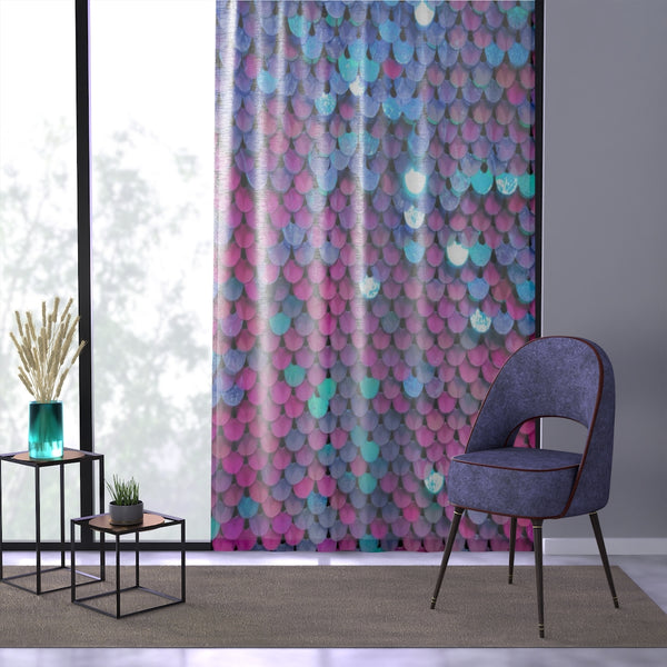 HOT PINK & BLUE SEQUIN PRINT - SHEER Window Curtain