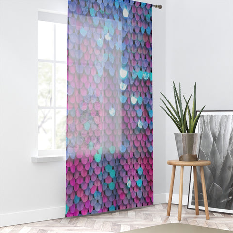 HOT PINK & BLUE SEQUIN PRINT - SHEER Window Curtain