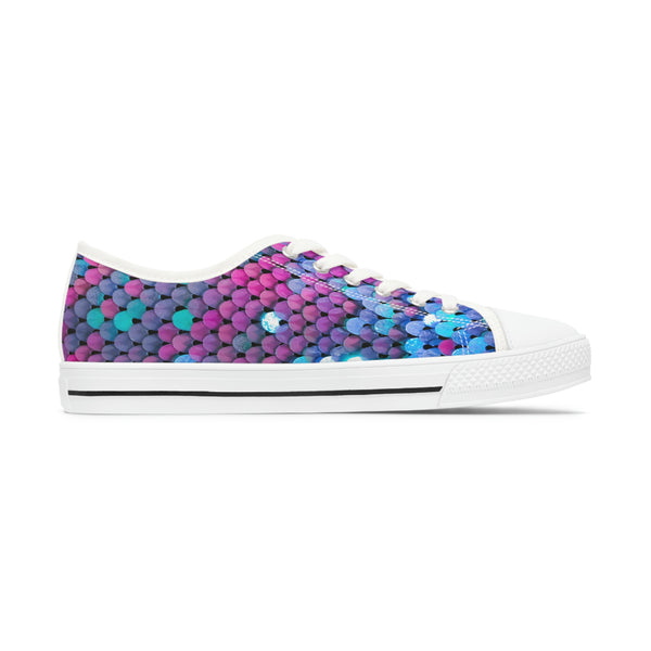 HOT PINK & BLUE SEQUIN PRINT - Women's Low Top Sneakers White Sole