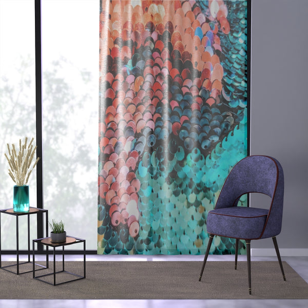 HOT PINK & ELECTRIC BLUE FLIP SEQUIN PRINT - SHEER Window Curtain