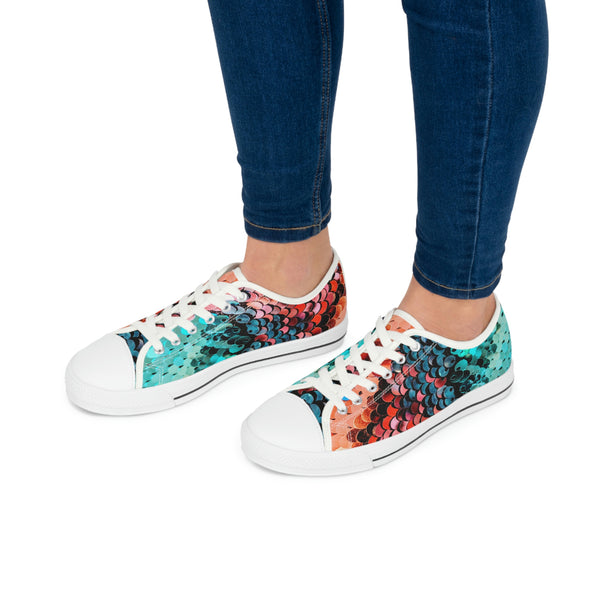 HOT PINK & ELECTRIC BLUE FLIP SEQUIN PRINT - Women's Low Top Sneakers White Sole