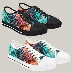 HOT PINK & ELECTRIC BLUE FLIP SEQUIN PRINT - Women's Low Top Sneakers Black and White Soles