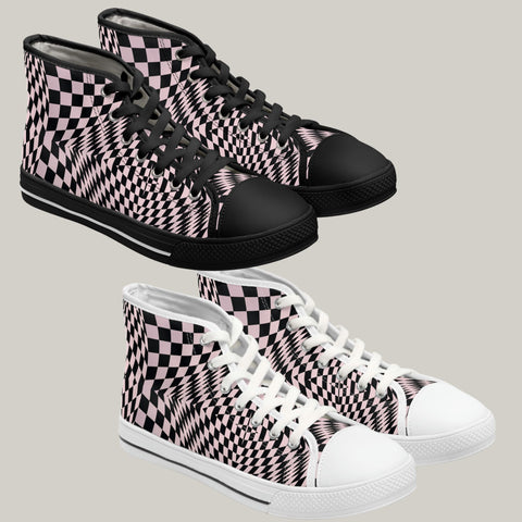 ILLUSION PINK - Women's High Top Sneakers Black and White Soles