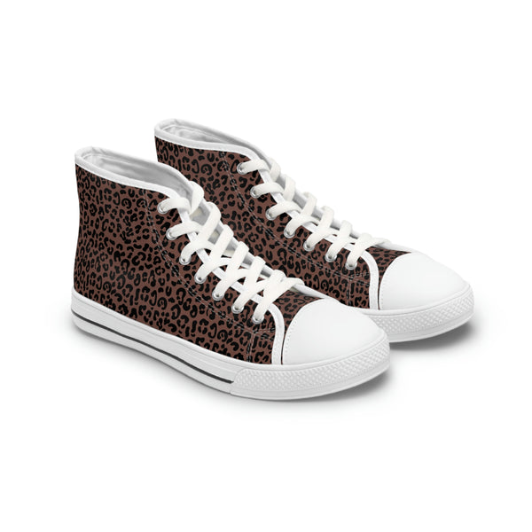 LEOPARD BROWN - Women's High Top Sneakers White Sole