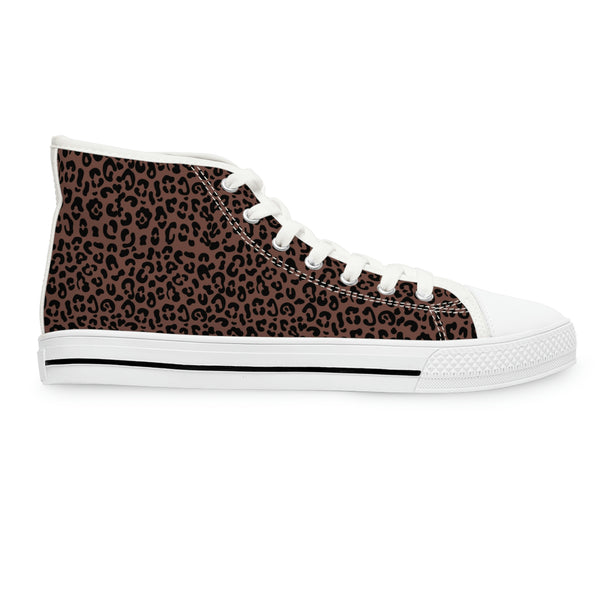 LEOPARD BROWN - Women's High Top Sneakers White Sole