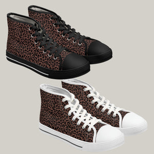LEOPARD BROWN - Women's High Top Sneakers Black and White Soles