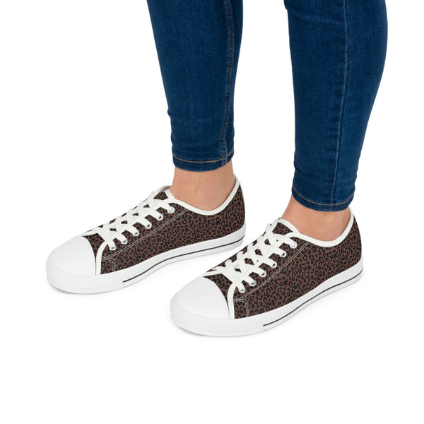 LEOPARD BROWN - Women's Low Top Sneakers White Sole