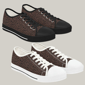 LEOPARD BROWN - Women's Low Top Sneakers Black and White Soles