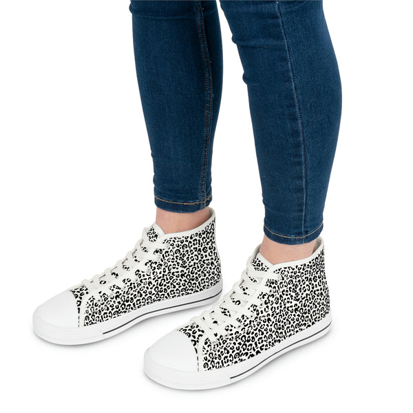 LEOPARD PRINT - BLACK & WHITE - Women's High Top Sneakers White sole