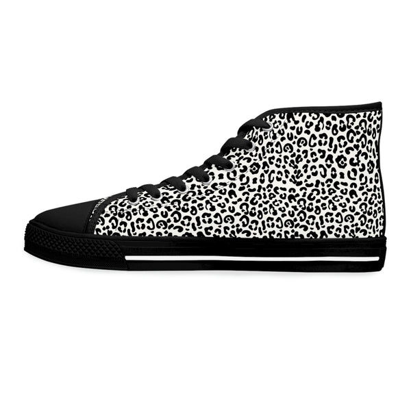 LEOPARD PRINT - BLACK & WHITE - Women's High Top Sneakers Black sole