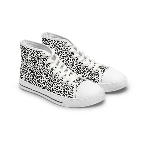 LEOPARD PRINT - BLACK & WHITE - Women's High Top Sneakers White sole