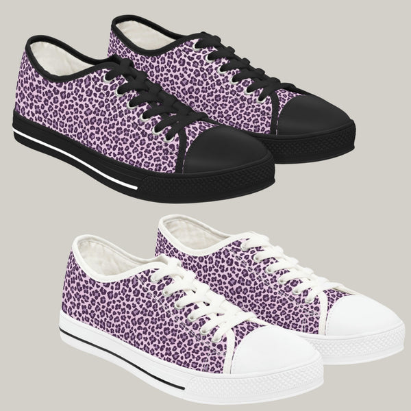 LEOPARD PRINT - LAVANDER - Women's Low Top Sneakers Black and White sole