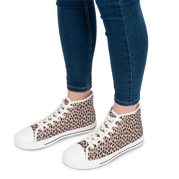 LEOPARD PRINT - OLD ROSE - Women's High Top Sneakers White Sole