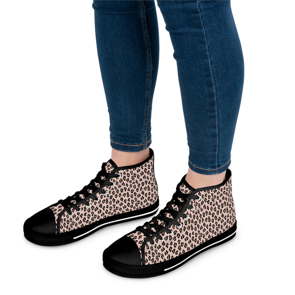 LEOPARD PRINT - OLD ROSE - Women's High Top Sneakers Black Sole