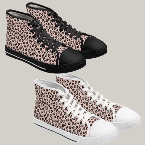 LEOPARD PRINT - OLD ROSE - Women's High Top Sneakers Black and White Sole