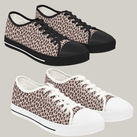 LEOPARD PRINT - OLD ROSE - Women's Low Top Sneakers Black and White Sole
