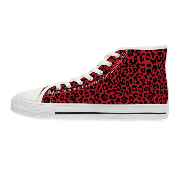 Leopard Print Black & Red - Women's High Top Sneakers White Sole