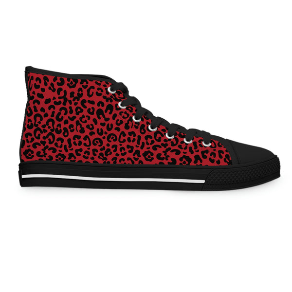 Leopard Print Black & Red - Women's High Top Sneakers Black Sole