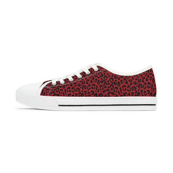 Leopard Print Black & Red - Women's Low Top Sneakers White Sole