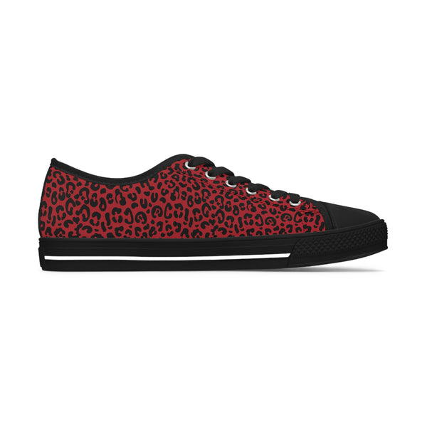 Leopard Print Black & Red - Women's Low Top Sneakers Black Sole