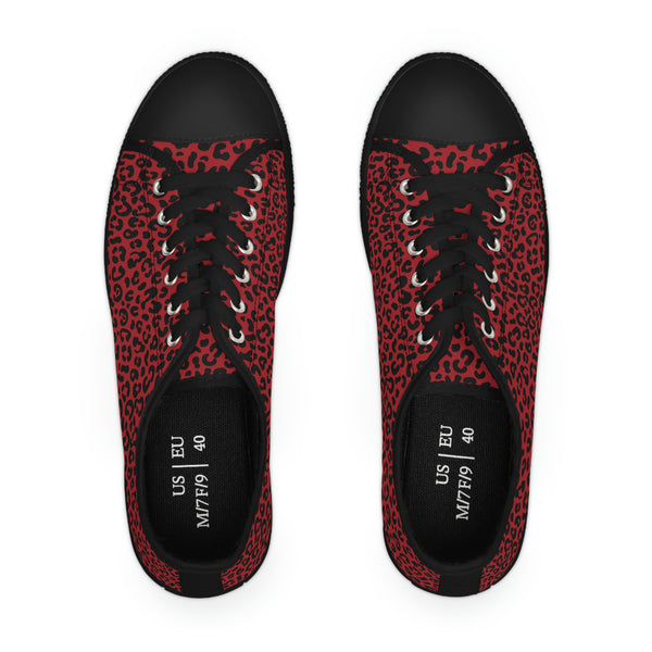 Leopard Print Black & Red - Women's Low Top Sneakers Black Sole