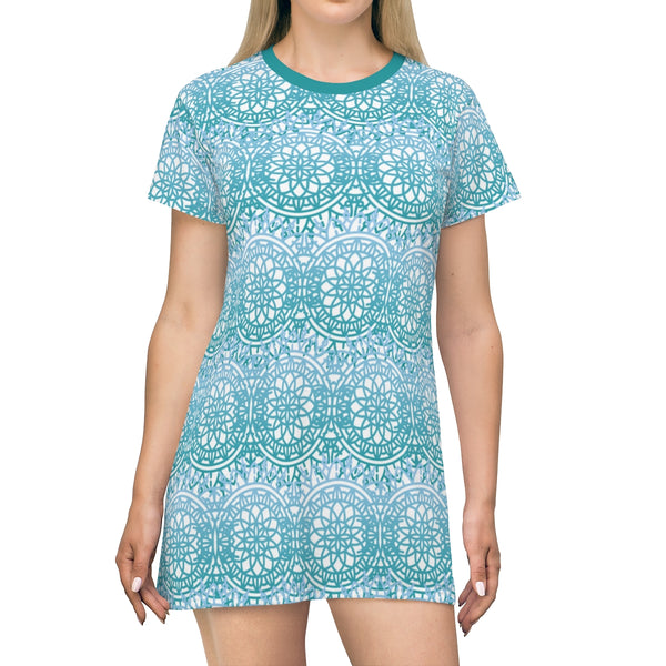 MANDALA BLUE & WHITE - T-Shirt Dress