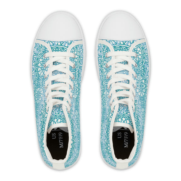 MANDALA BLUE & WHITE - Women's High Top Sneakers White Sole