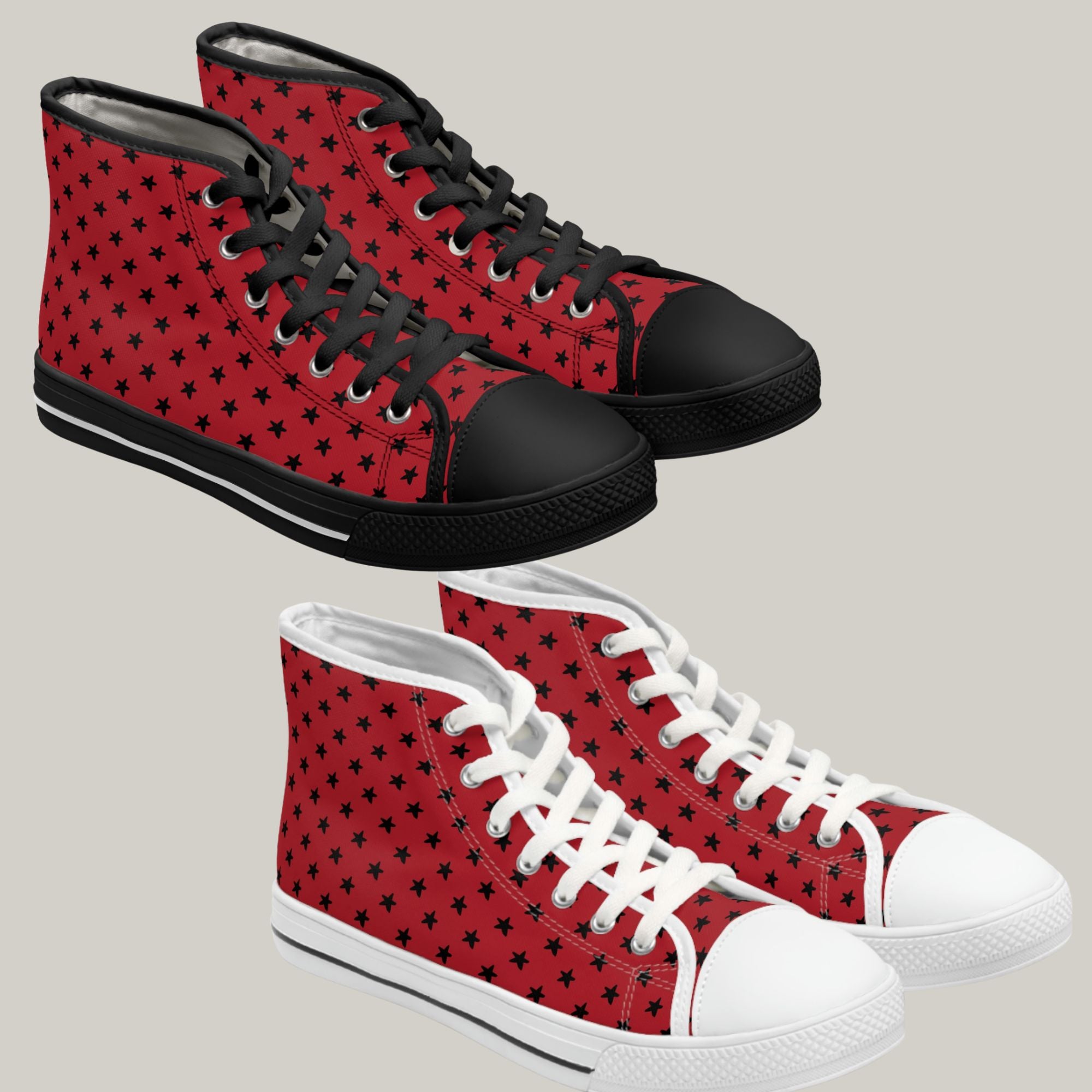 MY STARS BLACK & RED - Women's High Top Sneakers Black and White Soles