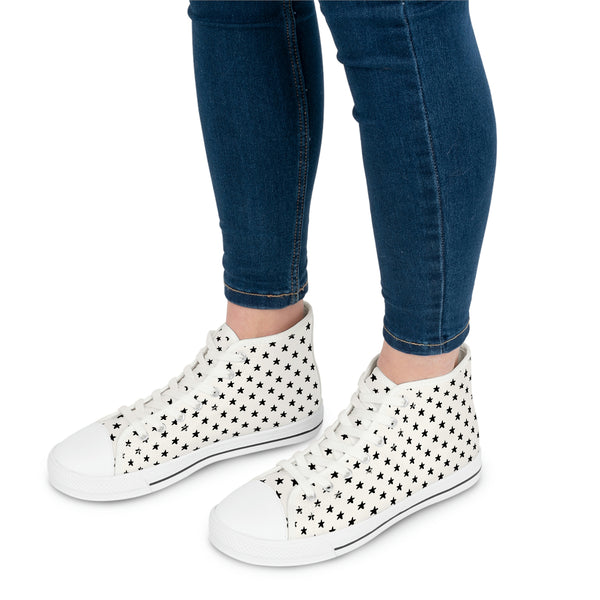 MY STARS BLACK & WHITE - Women's High Top Sneakers White Sole