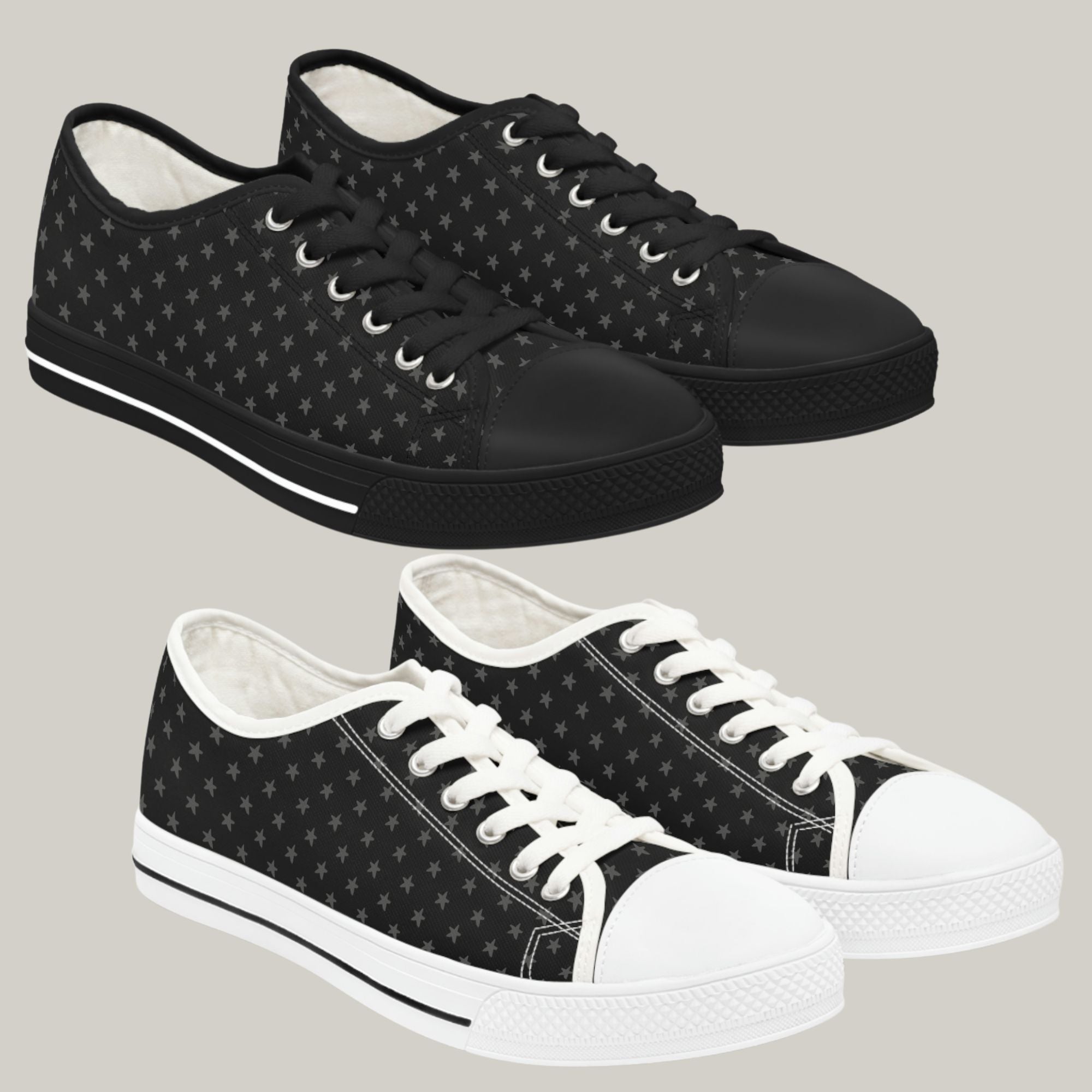 MY STARS GRAY & BLACK - Women's Low Top Sneakers Black and White Soles